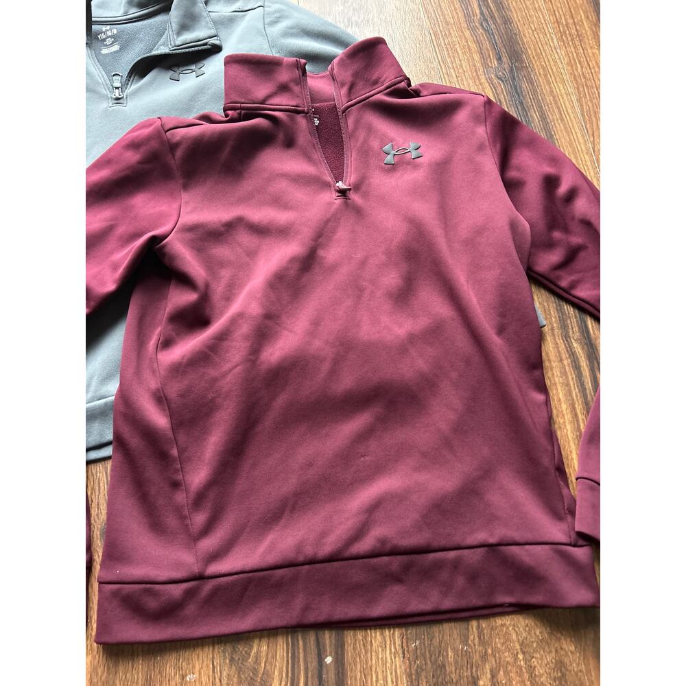 Under Armour 1/4 Zip Sweatshirt Youth Lg Gray Burgundy Loose Fit Fleece Lot of 2 - Picture 2 of 10